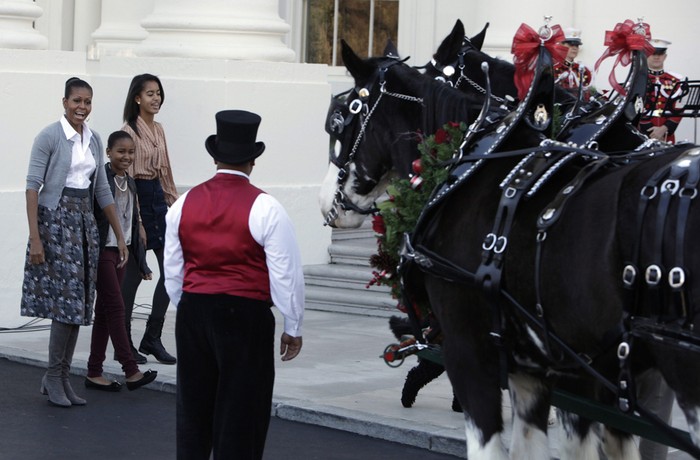 Gia đình Tổng thống Mỹ Barack Obama đón cây thông Noel ở Nhà Trắng